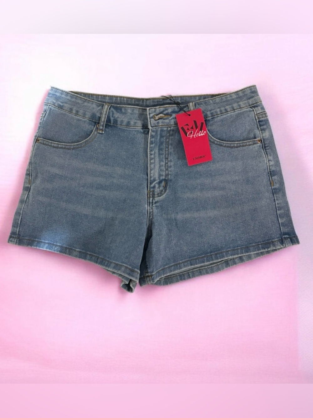 Brand Light Blue Denim Jean Shorts - Casual Mid-Rise
